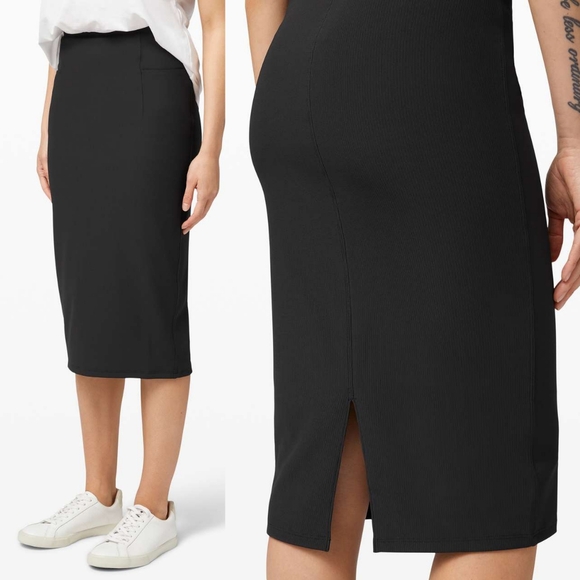 Lululemon Black A New Route Ribbed Luxtreme Ultra High Rise Pencil Skirt Size 2 - Picture 1 of 16